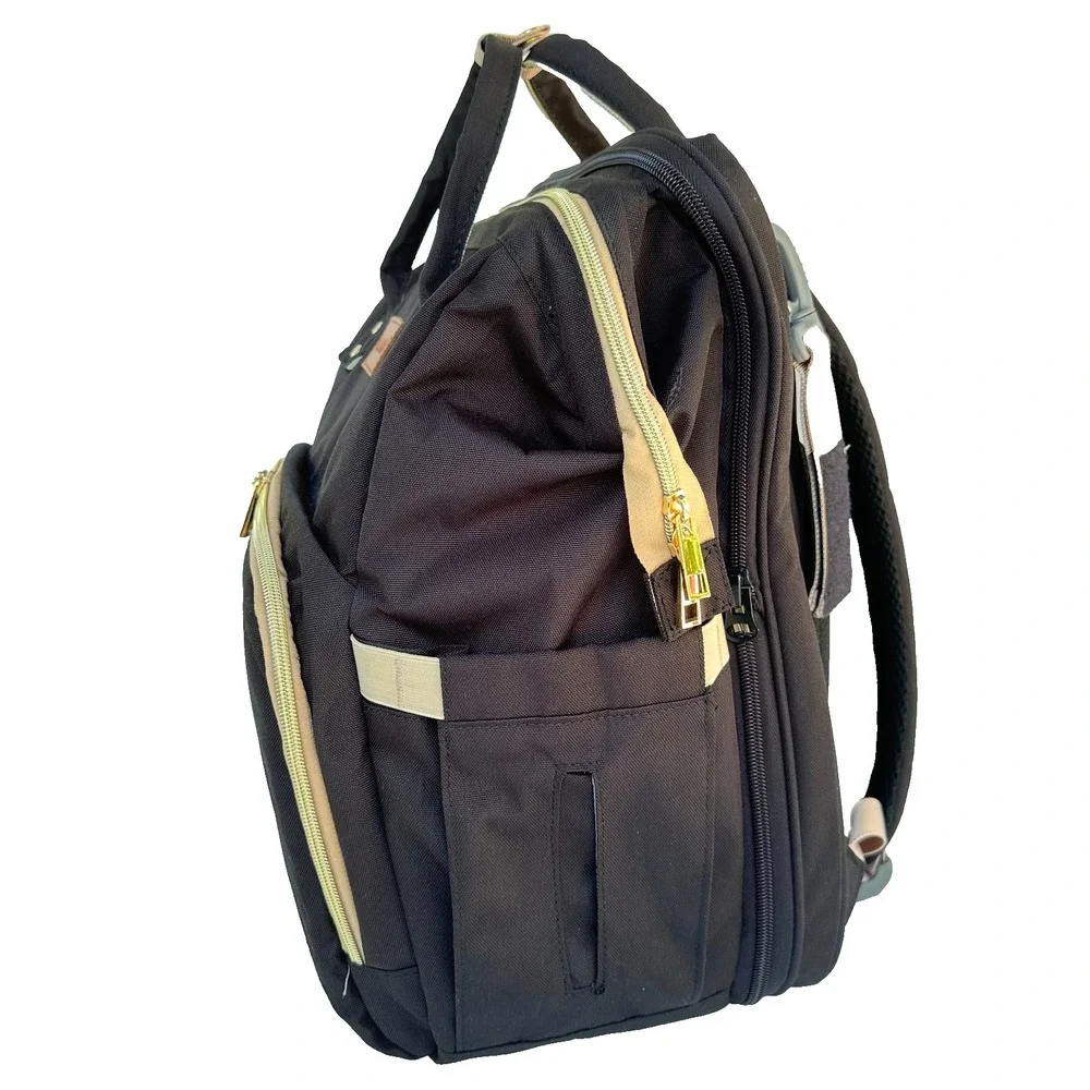Diaper Bag Backpack Black Portable Bassinet Changing Station Insulated Pockets